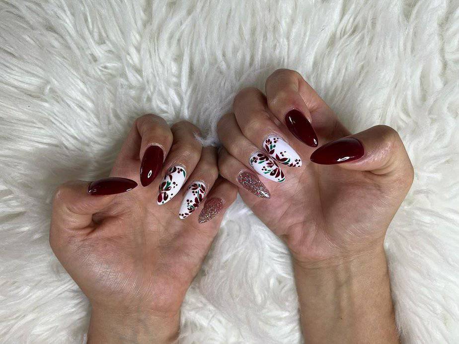 White and red velvet nails