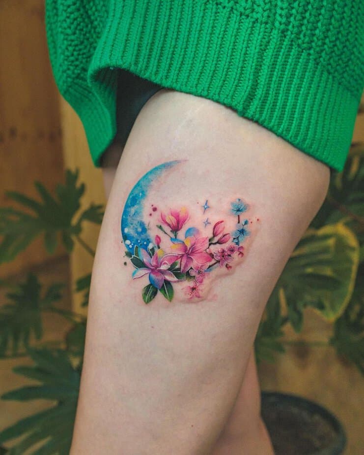 10. Whimsical moon and flowers