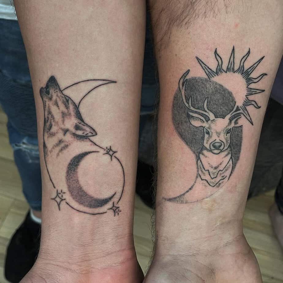 2. Moonlit wolf and solar deer duo