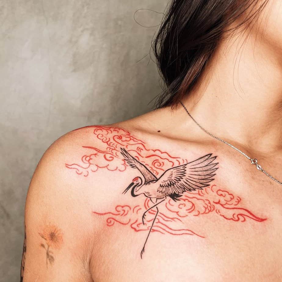 Delicate crane tattoo