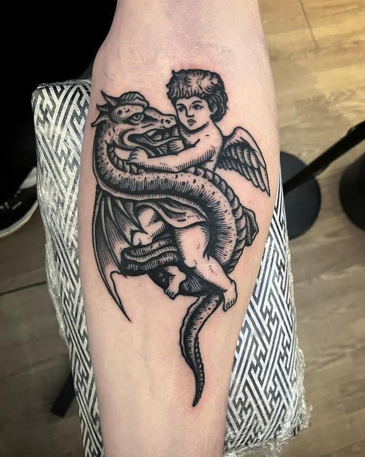 Dragon and a cherub