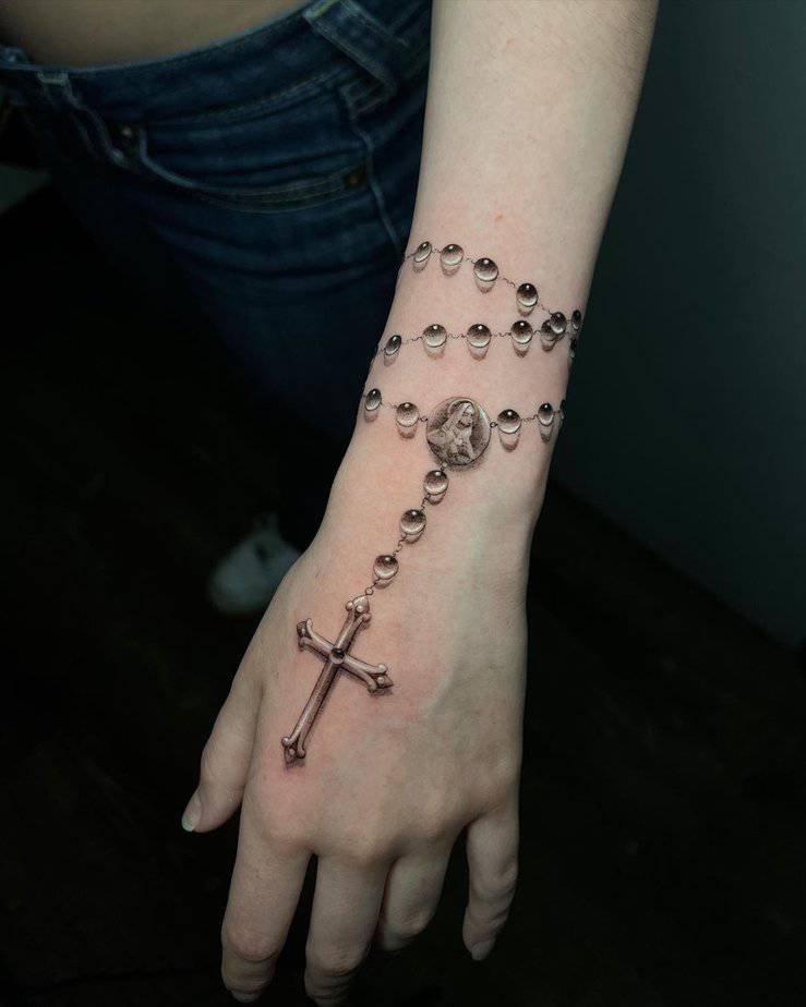 18 Divine Rosary Tattoos For Embodying Spiritual Strength