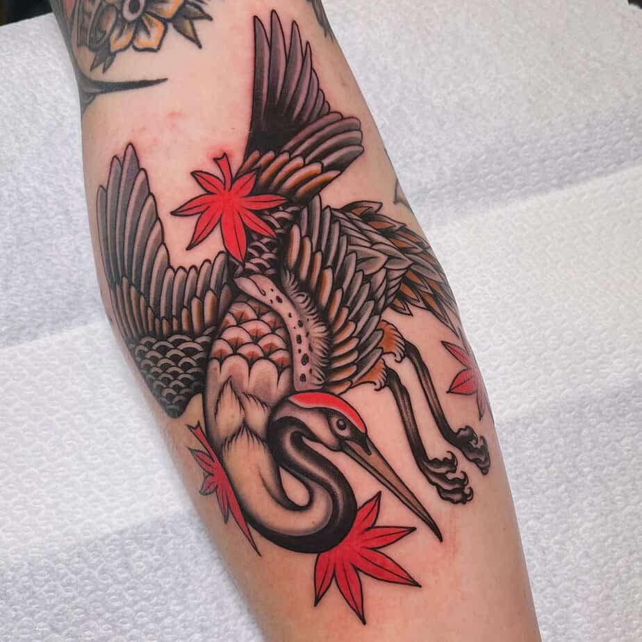 Traditional crane tattoo