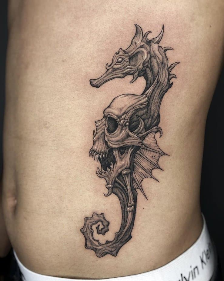 8. Dark fantasy seahorse tattoo