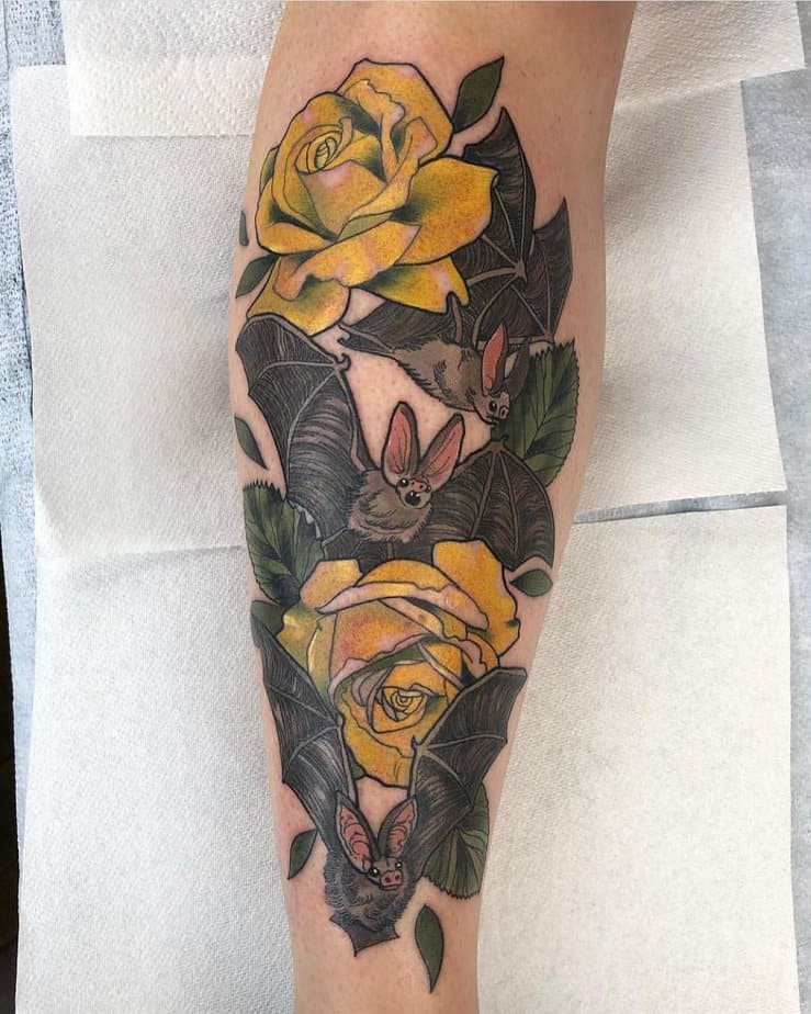 Bats with yellow roses