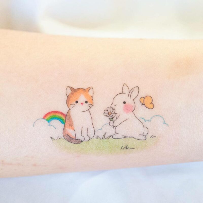 Cat and bunny tattoo