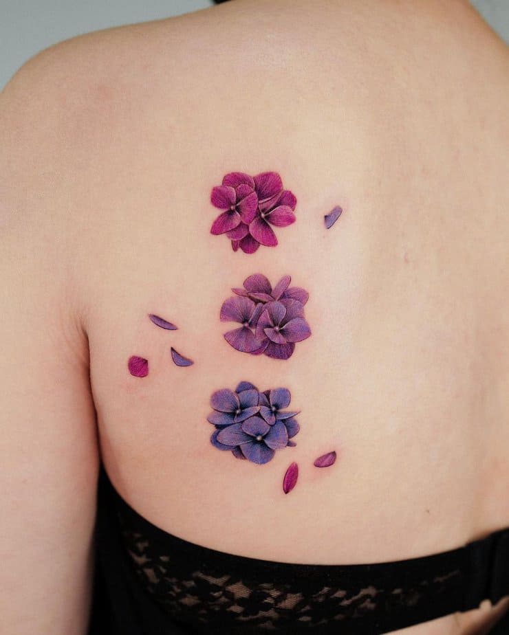 Colorful hydrangea tattoo