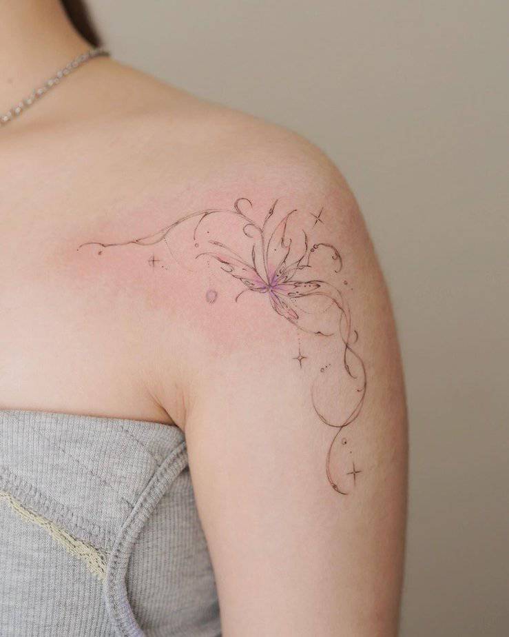 Delicate purple butterfly tattoo