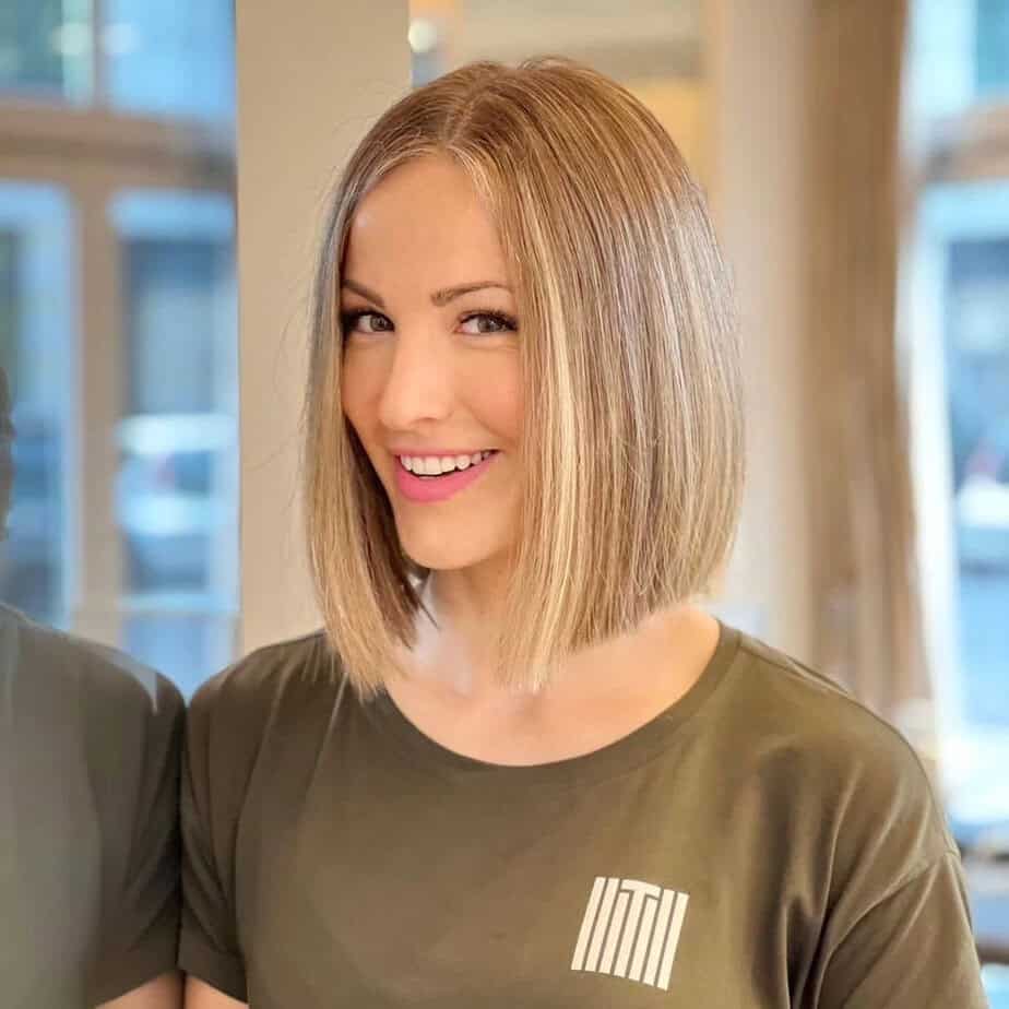 Dirty blonde angled bob haircut