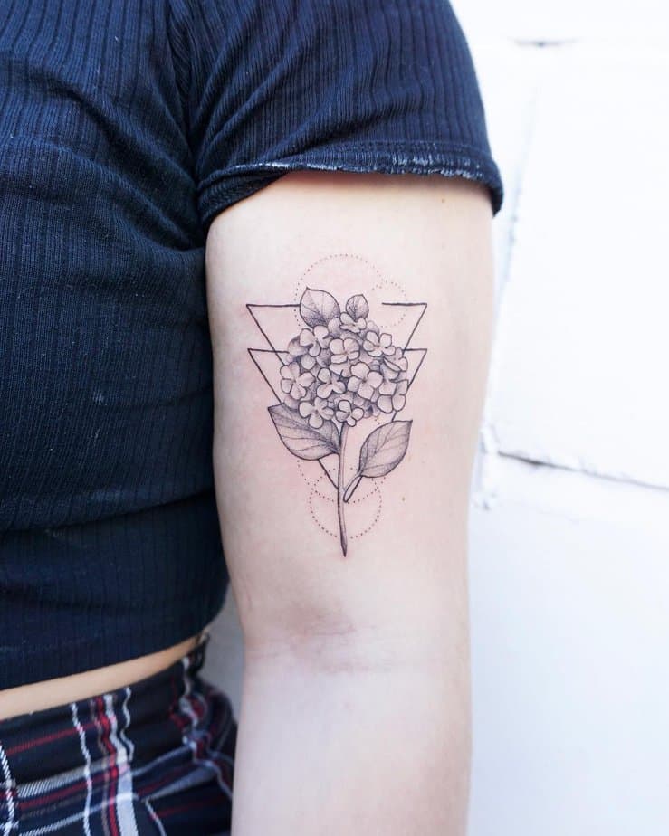 Geometric hydrangea tattoo