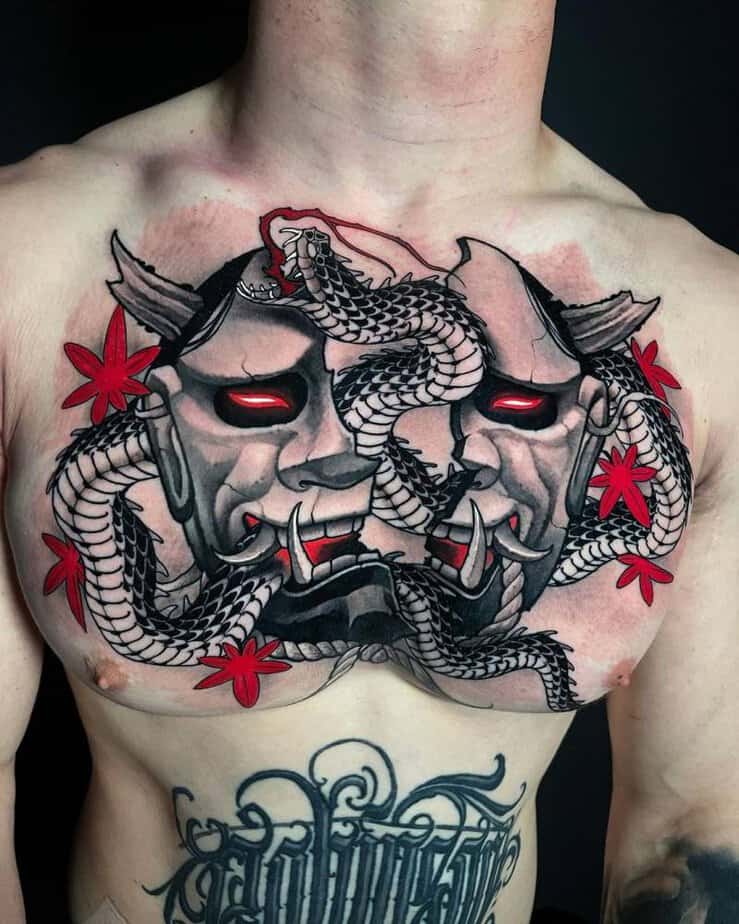 Hannya mask and snake tattoo