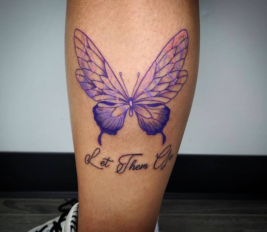 Motivational purple butterfly tattoo