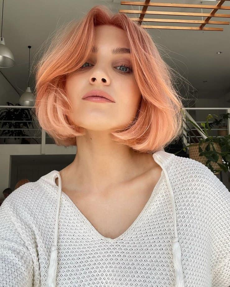 Peach bob with side bangs