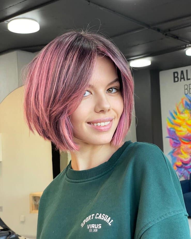 Pink bob with side bangs