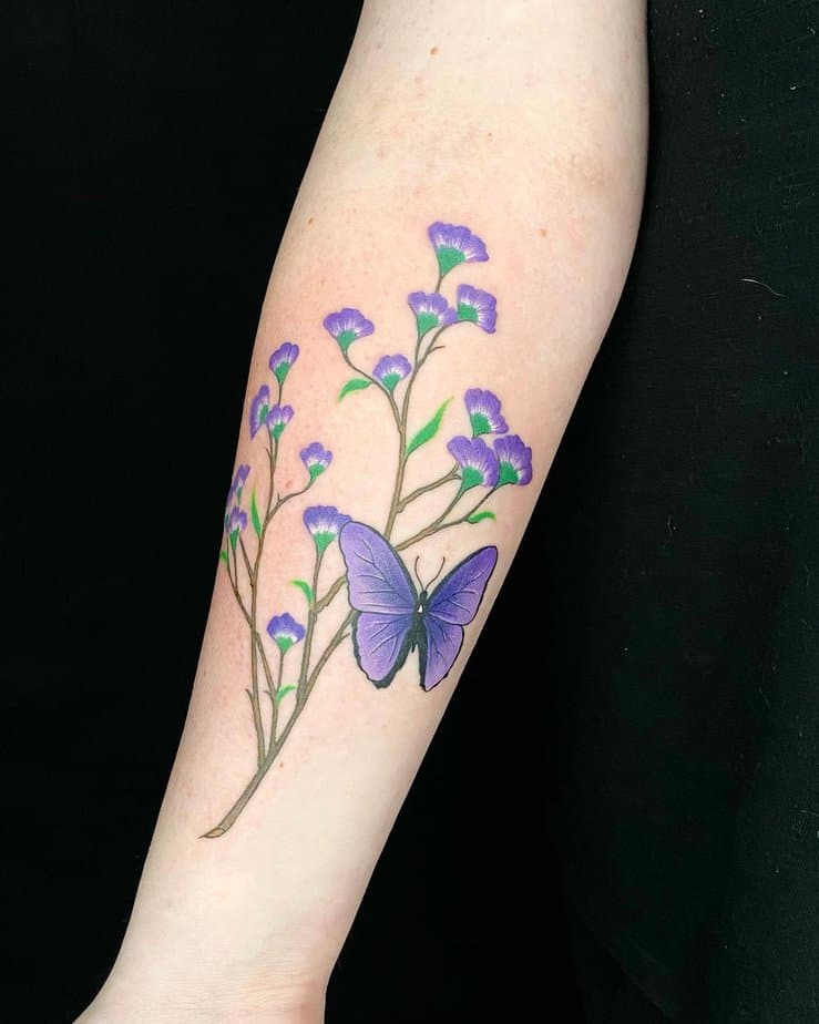 Purple butterfly with flowers