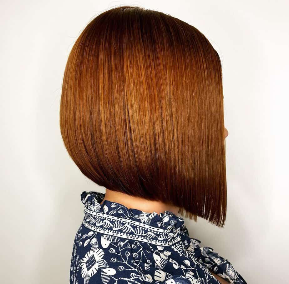 Red copper angled bob haircut