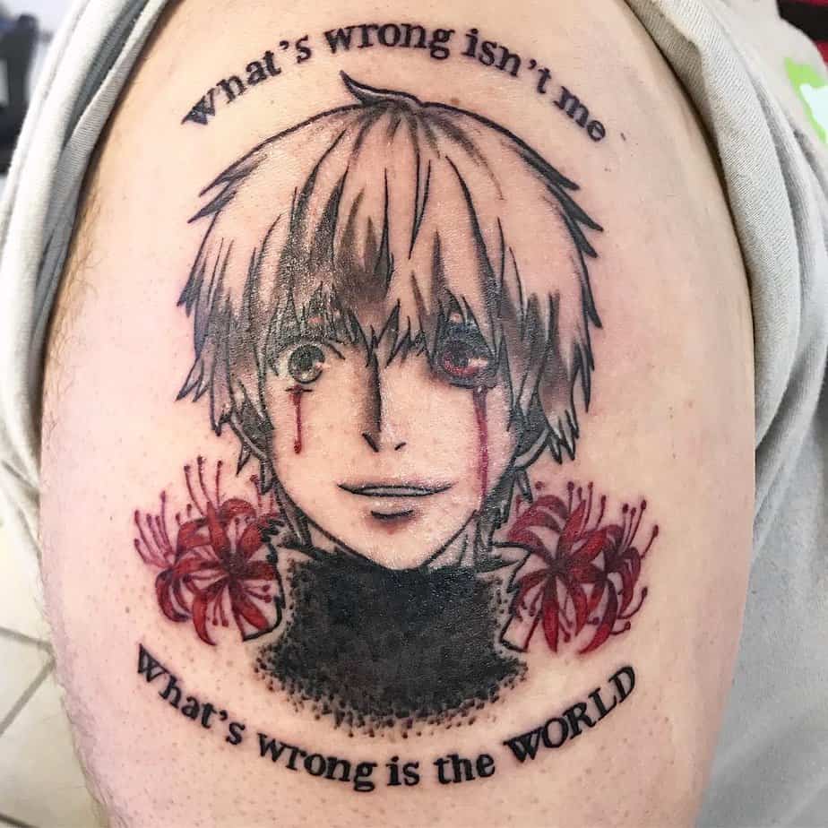 Tokyo Ghoul tattoo with a quote