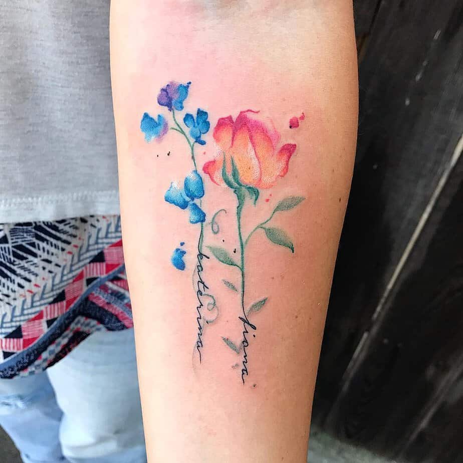 Watercolor sweet pea tattoo