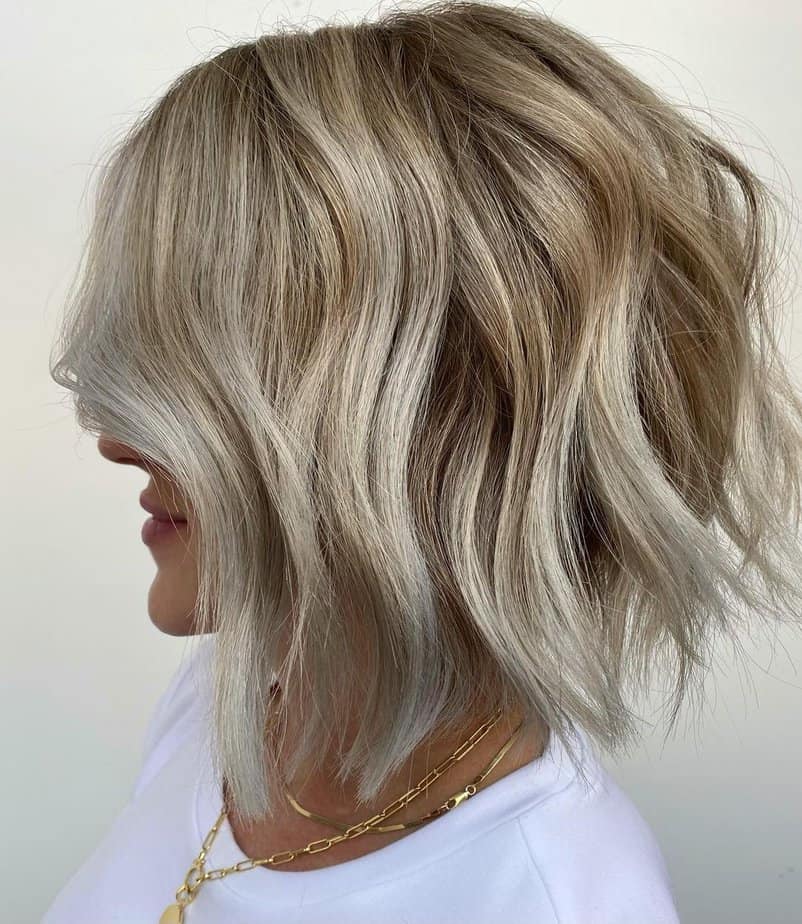 Wavy angled bob haircut