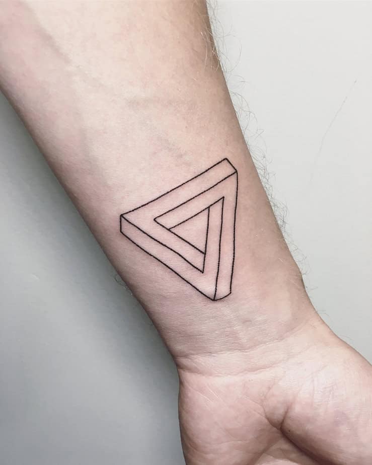 10. Minimalist linework Penrose triangle on the wrist