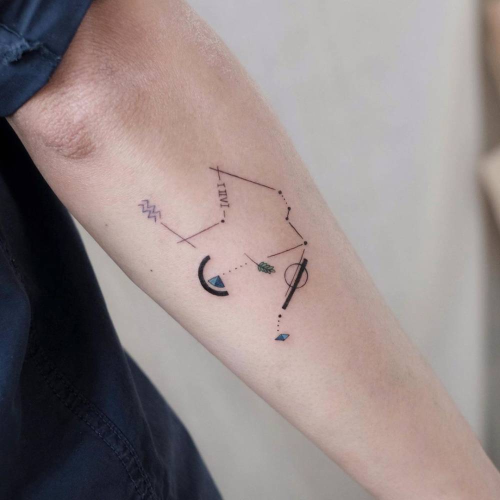 14. Geometric Aquarius constellation with cosmic accents