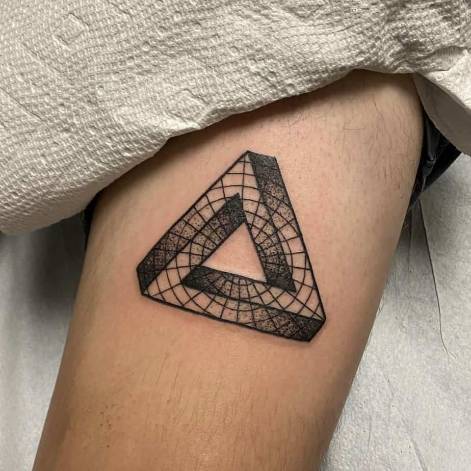 14. Spider web Penrose triangle on the thigh