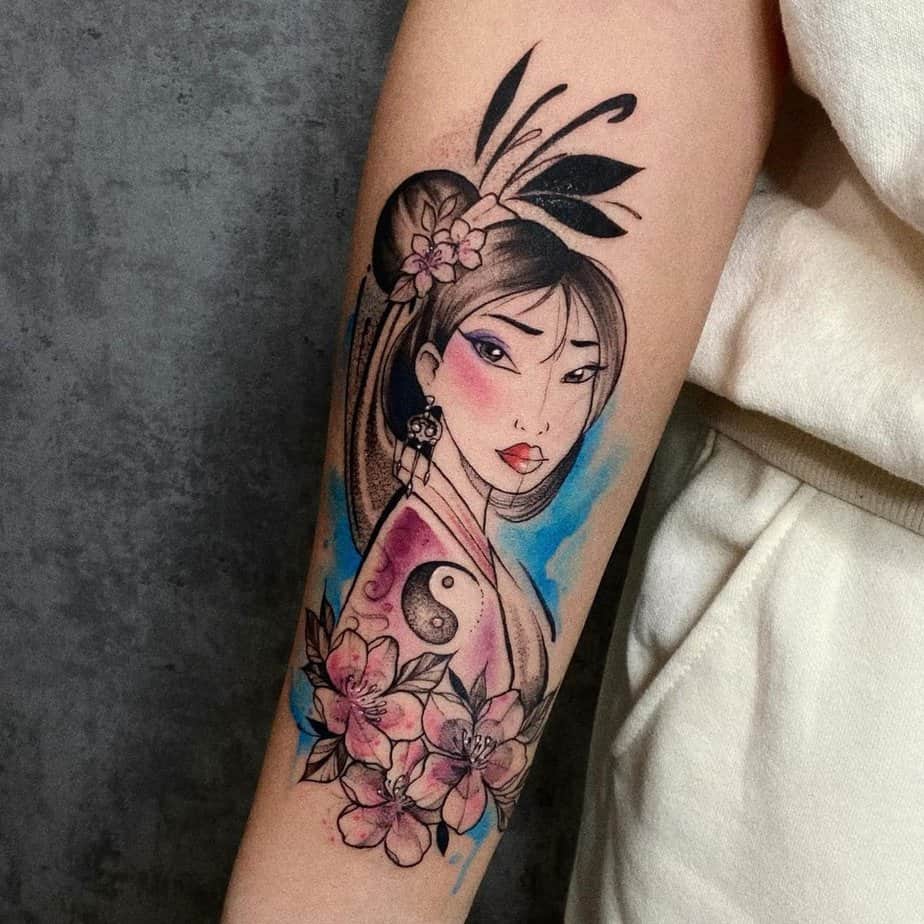 18. Floral Mulan with yin yang symbol