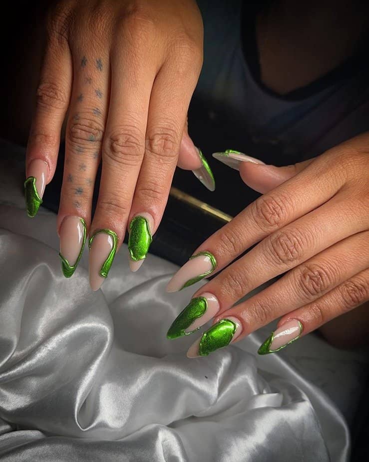 40 Gorgeous Green Chrome Nail Ideas To Make Everyone Green With Envy