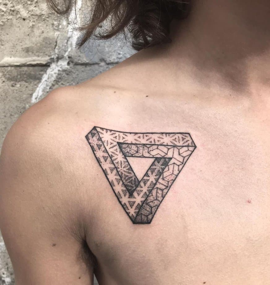 20. Geometric Penrose triangle with abstract patterns on the chest