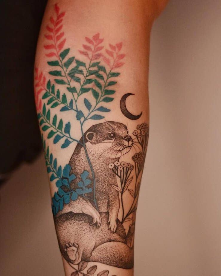 8. Moonlit otter among leaves