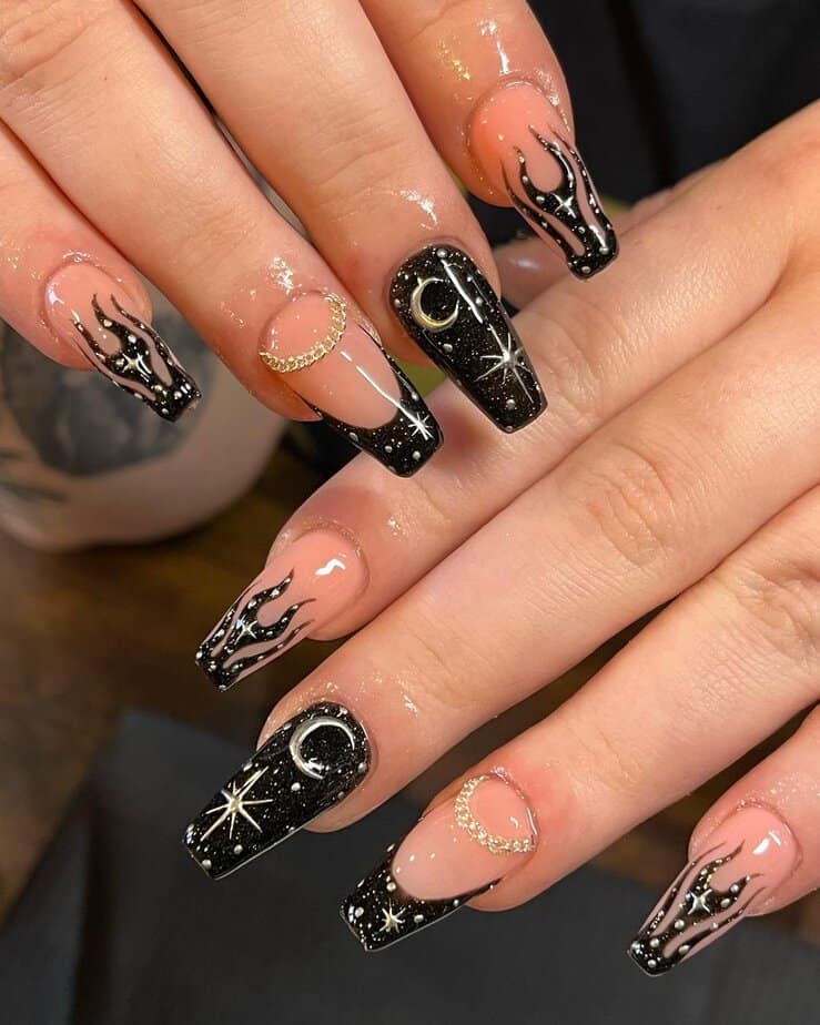 34 Mesmerizing Black Glitter Nails With A Cosmic Twinkle