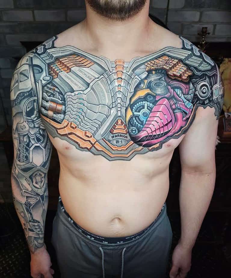 Chest cyberpunk tattoo