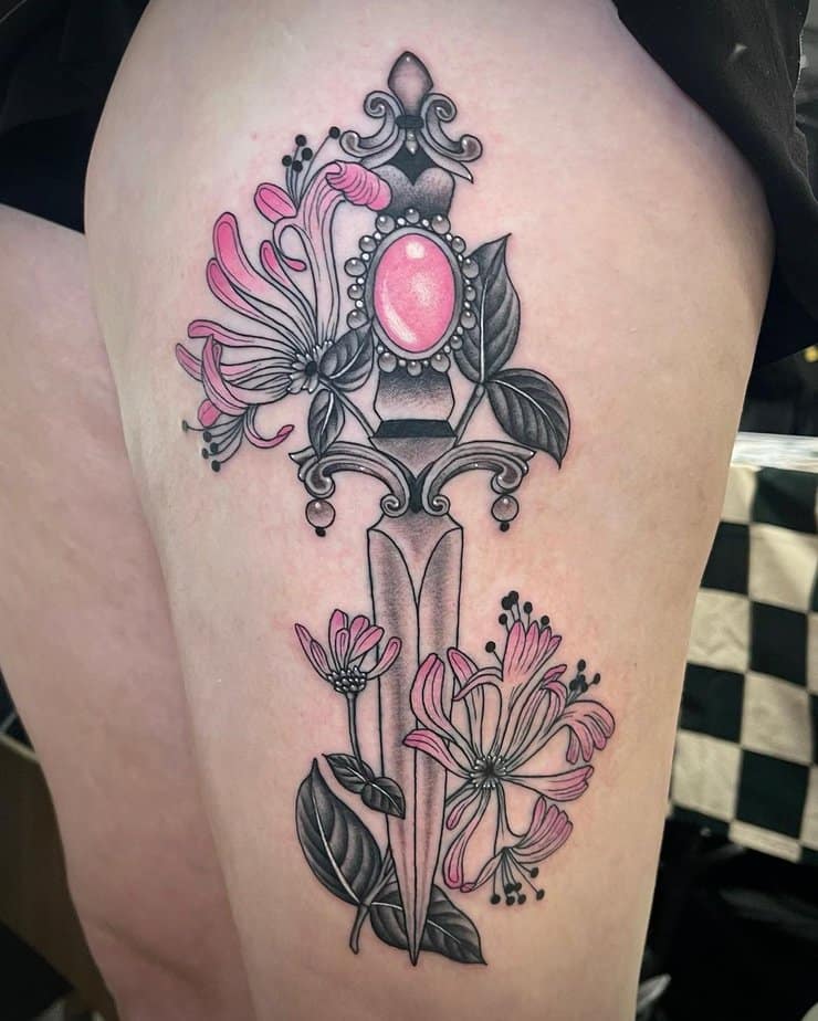 Dagger with honeysuckle flowers