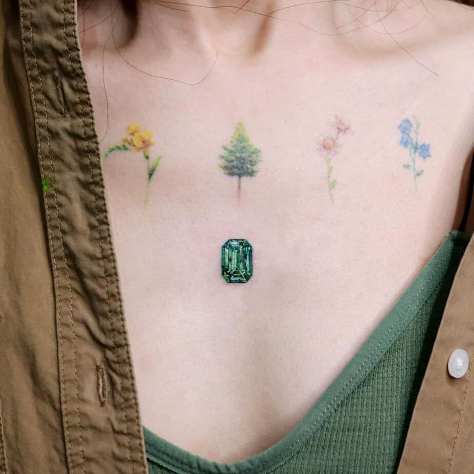 Emerald tattoo on the chest