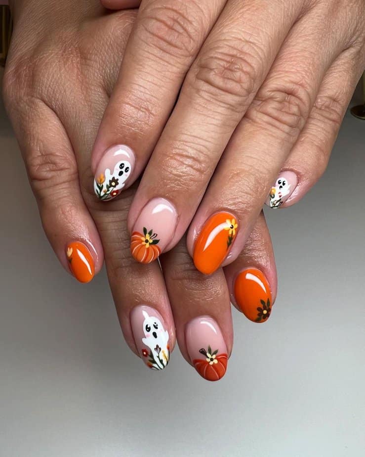 Floral Halloween nails