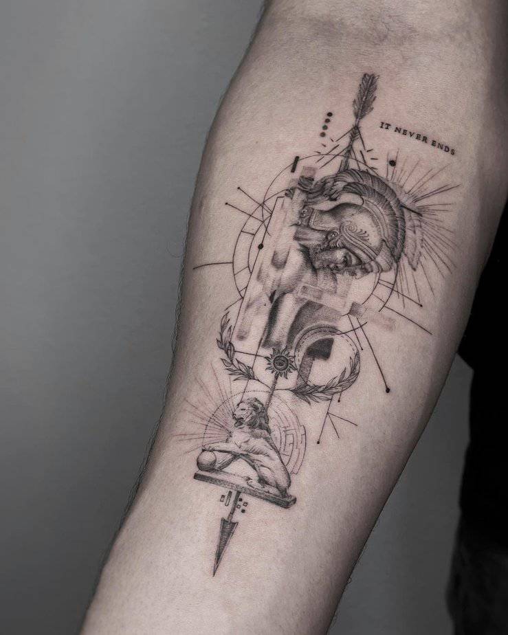 Geometric Achilles tattoo