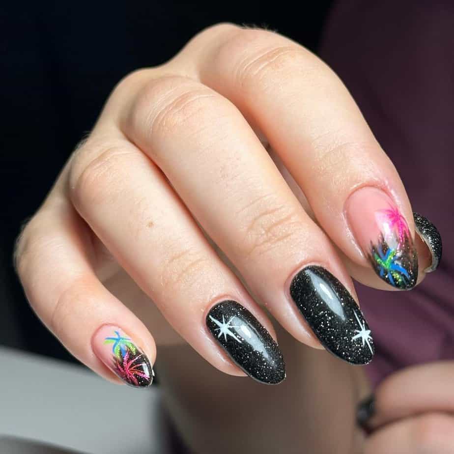 34 Mesmerizing Black Glitter Nails With A Cosmic Twinkle