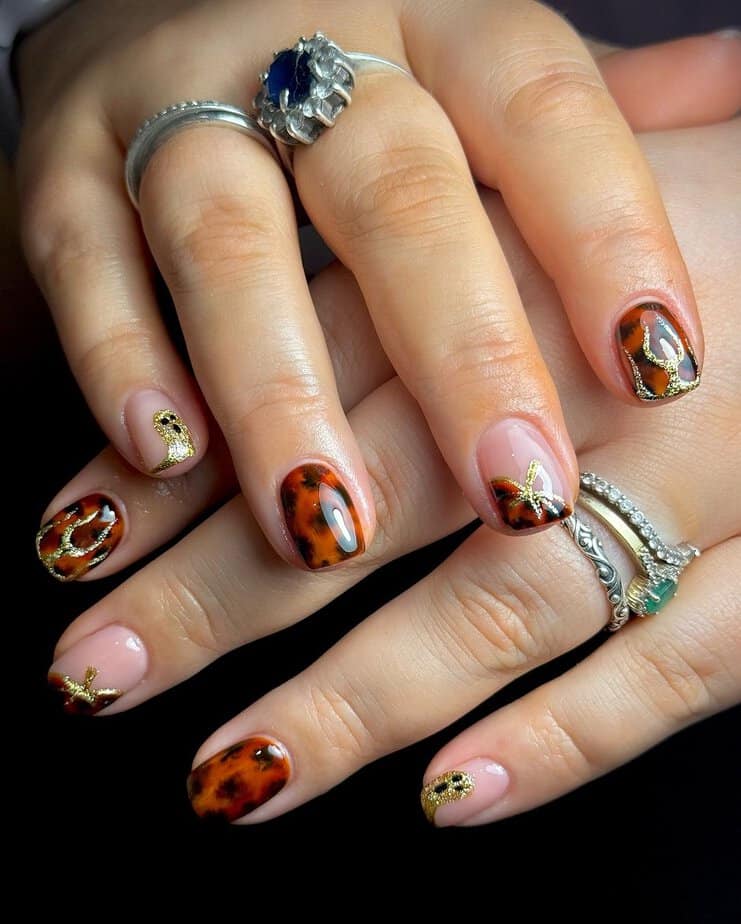 Halloween tortoiseshell nails