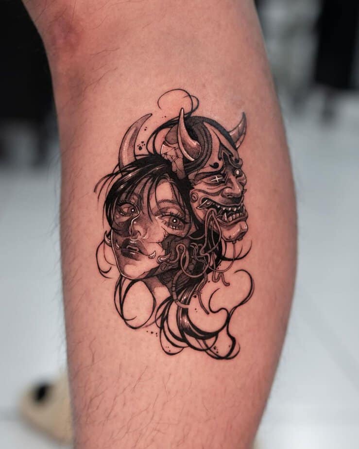 Hannya cyberpunk tattoo