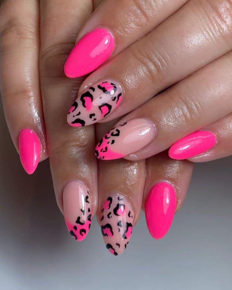 Hot pink leopard nails