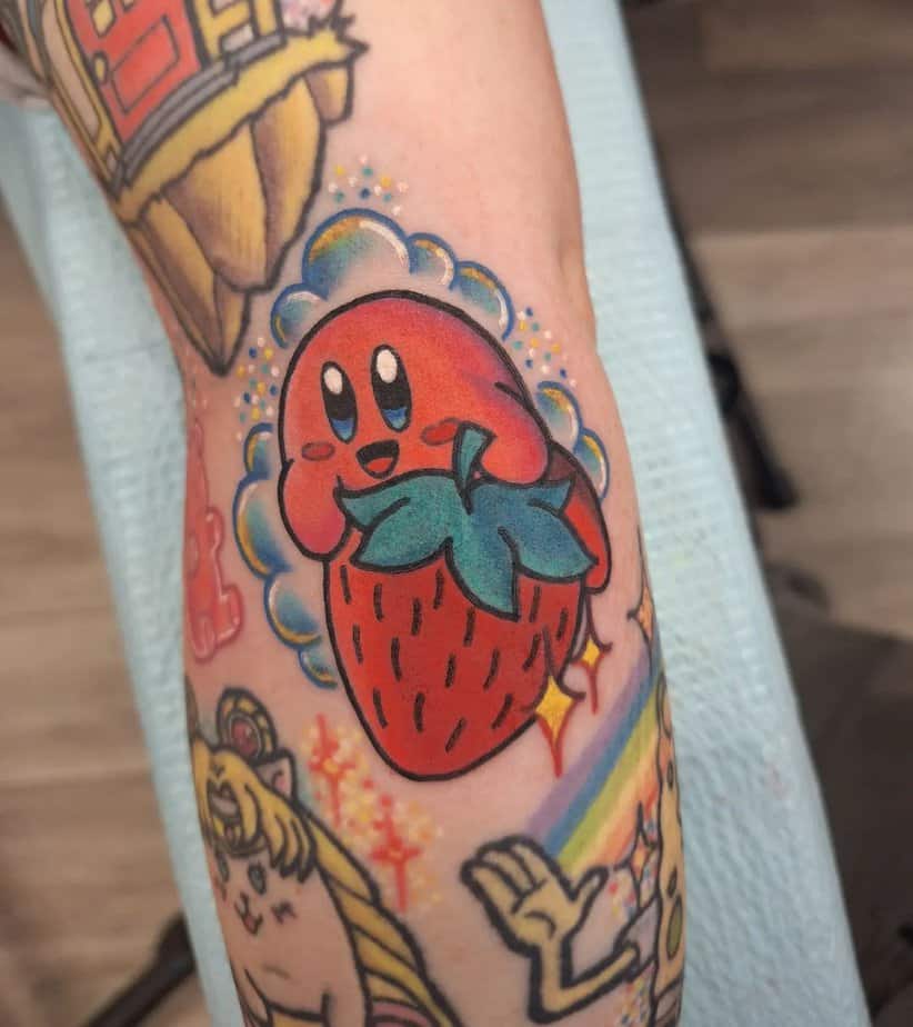 Kirby with a strawberry