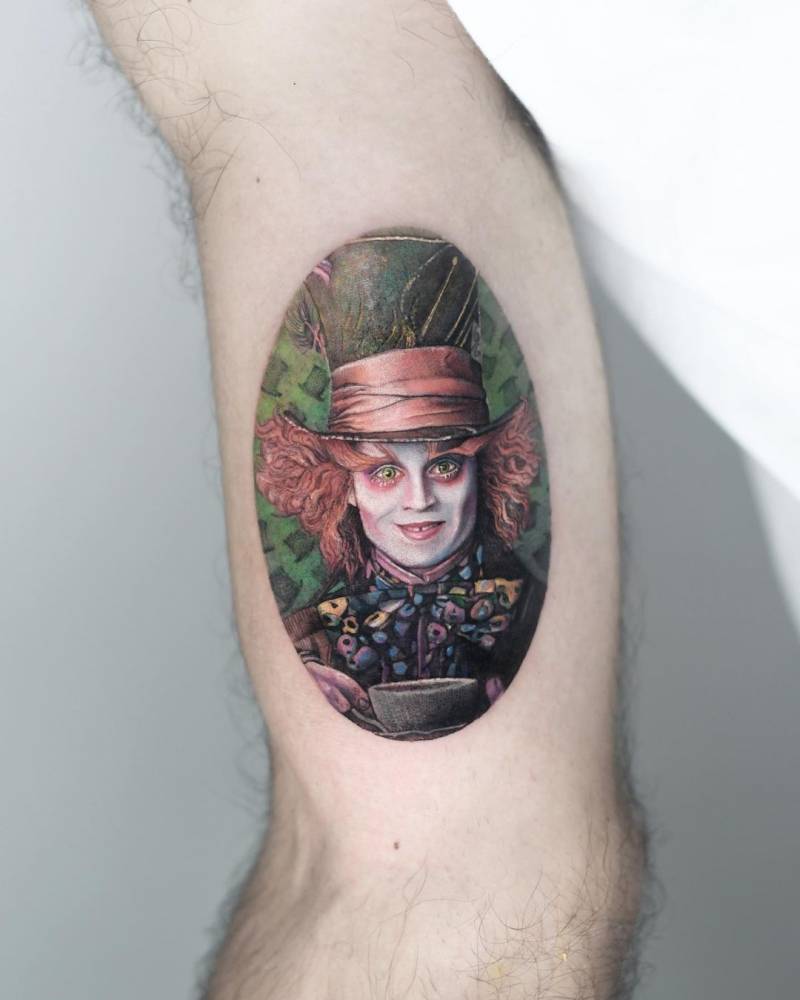 Micro realistic Mad Hatter tattoo