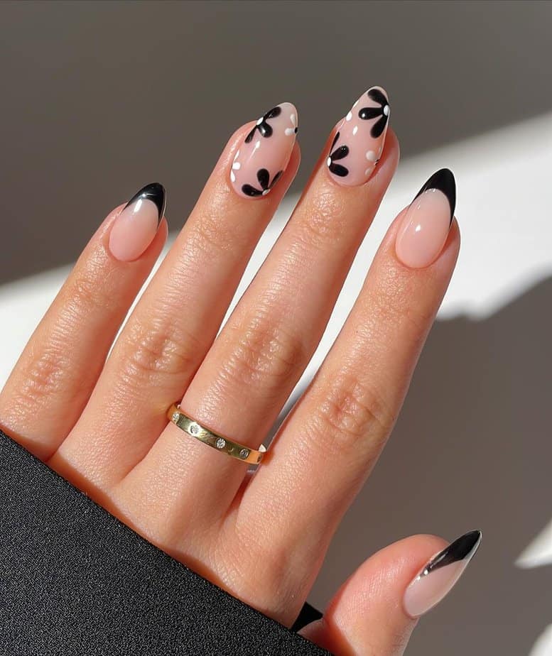 Monochrome floral nails