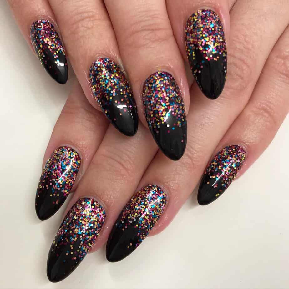 34 Mesmerizing Black Glitter Nails With A Cosmic Twinkle