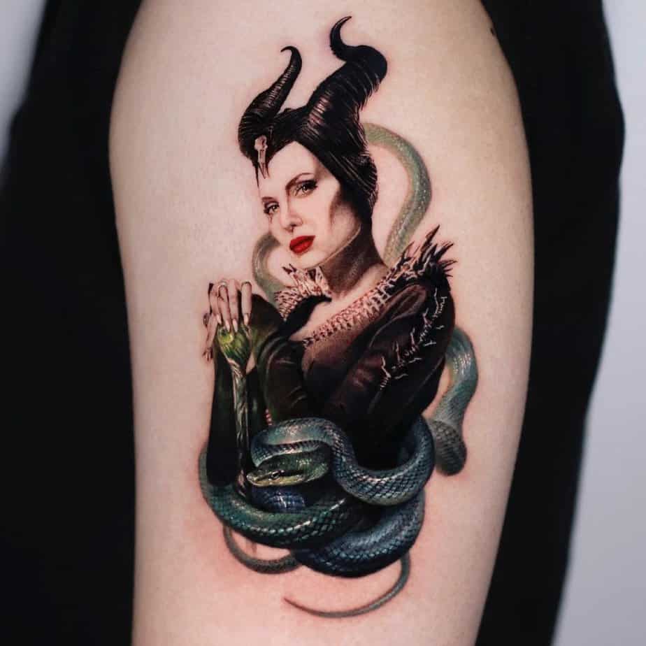 Realistic Maleficent tattoo