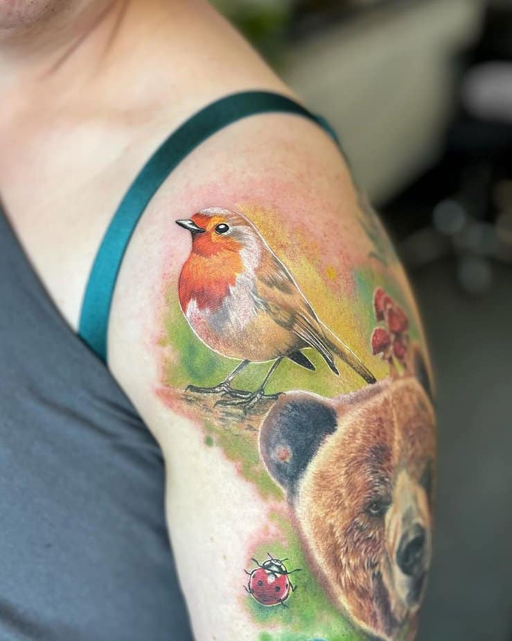 Realistic robin tattoo