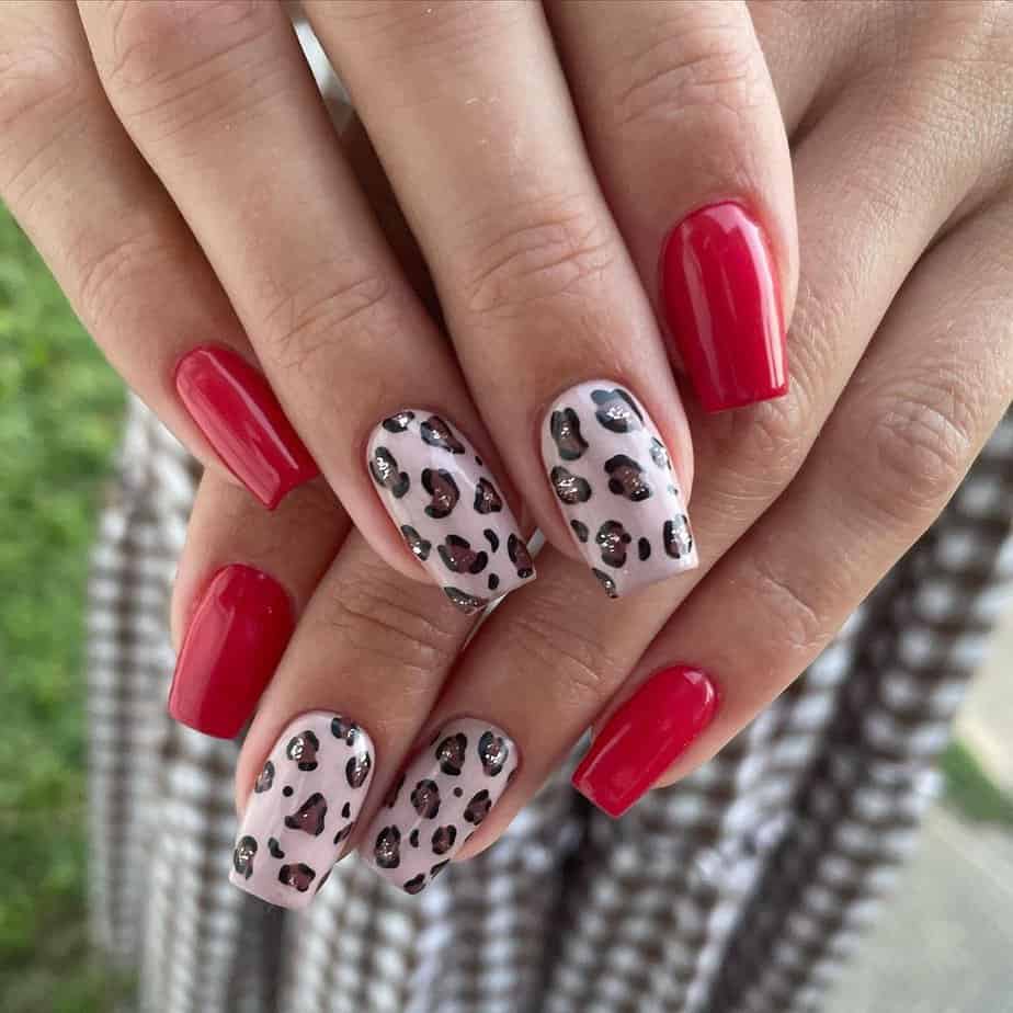 Red leopard nails