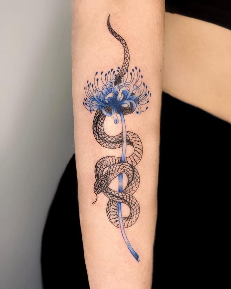 Spider lily and snake tattoo