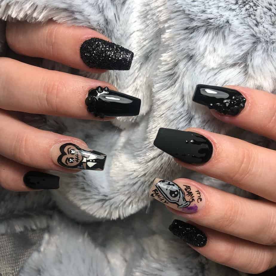 34 Mesmerizing Black Glitter Nails With A Cosmic Twinkle