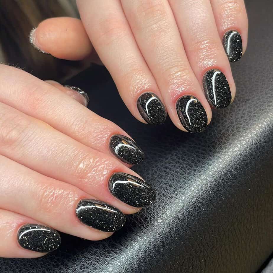 34 Mesmerizing Black Glitter Nails With A Cosmic Twinkle